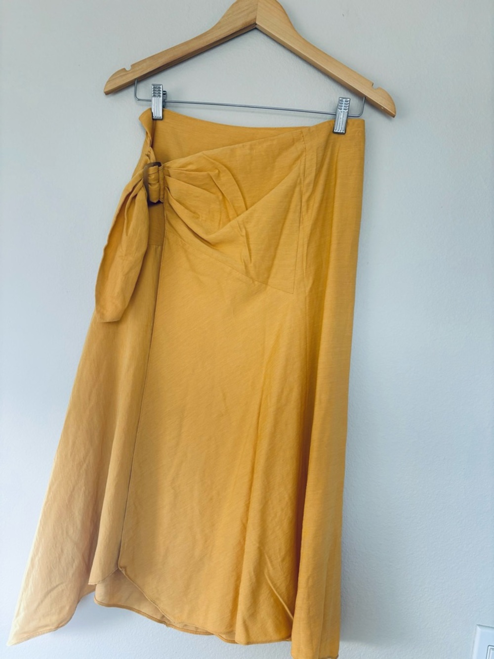Vince Mustard Wrap Midi Skirt with Side Tie